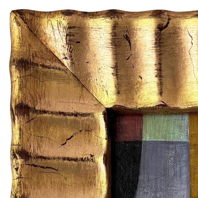Various Artists Contemporary Abstract "Jewel" Oil Painting in Vintage Gold Ripple Frame For Sale - Image 4 of 6