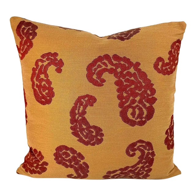 Scalamandre Katmandu in Gold and Red Pillow Cover - Gold and Red Paisley Cushion Cover For Sale