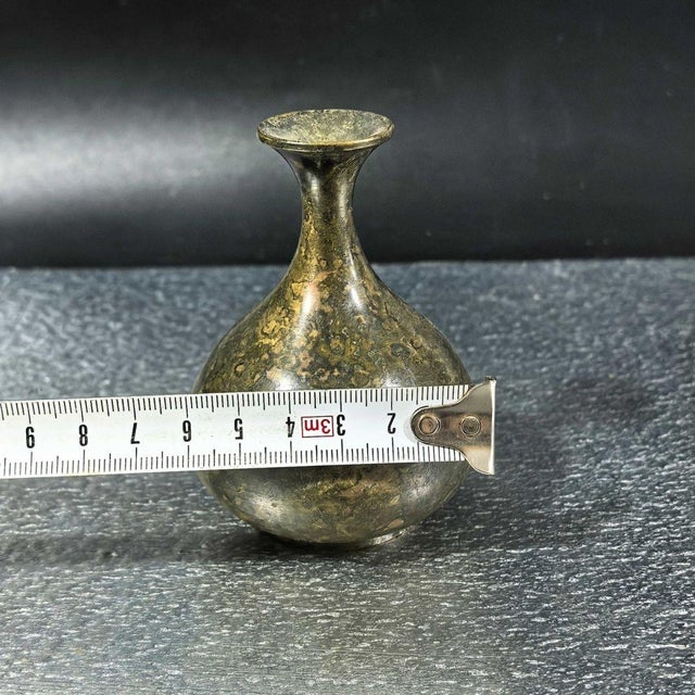 Metal Vintage Mottled Bronze Vase With Flared Rim and Patina Finish For Sale - Image 7 of 8