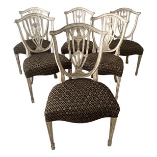 Late 20th Century Hepplewhite Style Intricate Shield Back Set of Six Chairs Mint Condition For Sale