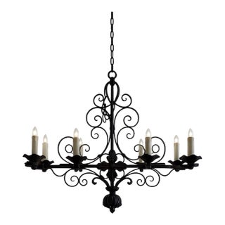 Vintage 1950s French Wrought Iron Six-Light Chandelier For Sale