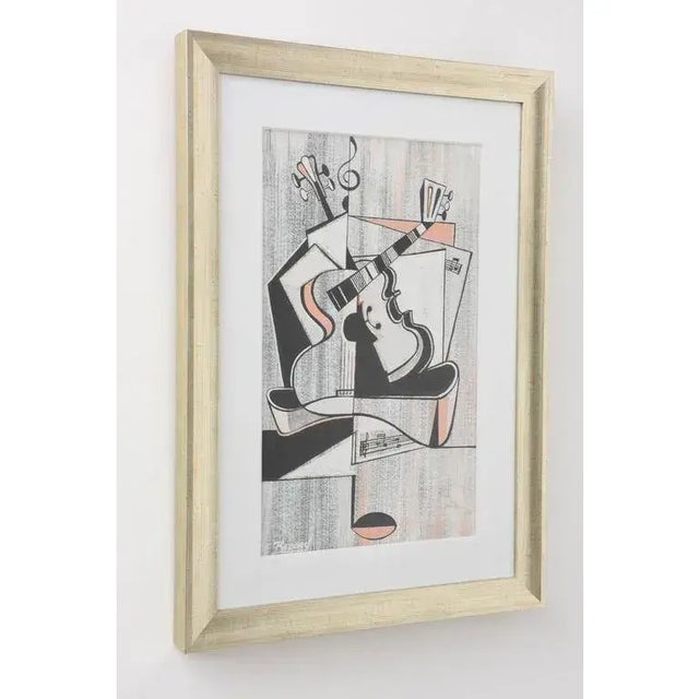 Cubist Guitar Drawing by "Record" 1950s For Sale - Image 4 of 10