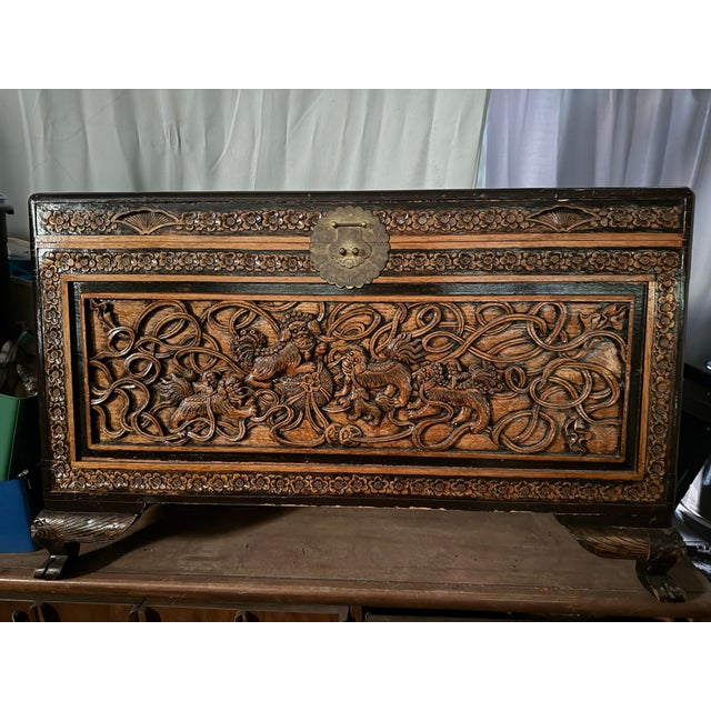 Asian Style Mid Century Chinese Camphor Food Dog Handcarved Hope Chest For Sale - Image 4 of 11