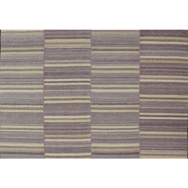 Elegant Vintage Turkish Kilim Rug With Mauve and Yellow Stripes 9'6 X 11'0 For Sale - Image 10 of 10