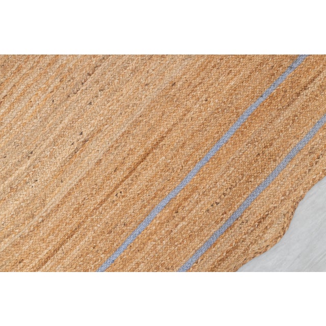 Cornflower Blue Classic Blue Natural Jute Wave Scallop 3x5 Ft. For Sale - Image 8 of 12