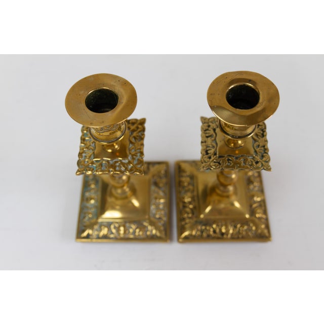 Antique English Brass Candlesticks, 1890s, Set of 2 For Sale - Image 4 of 15