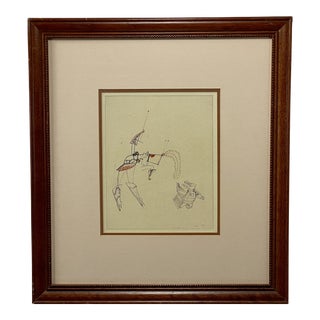 Mid 20th Century Pen Sketch Art Work in Wood Frame For Sale