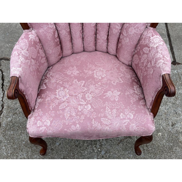 Vintage Pink Floral Channel Back Upholstered Chair For Sale - Image 4 of 13