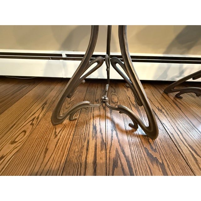 Mid 20th Century Mid 20th Century Art Nouveau Cast Brass and Marble Top End Tables For Sale - Image 5 of 7