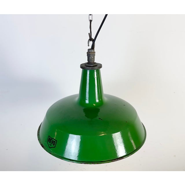 1960s Industrial Green Enamel Factory Pendant Lamp from Revo, 1950s For Sale - Image 5 of 18