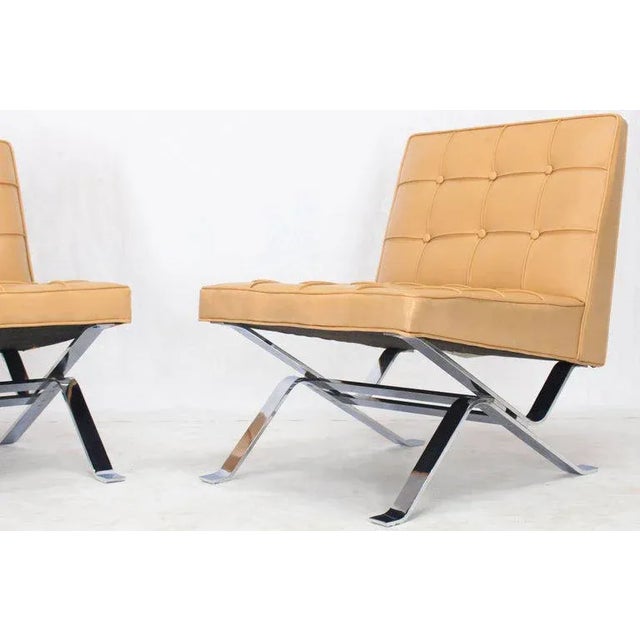 Mid-Century Modern Tufted Upholstery Chrome Base Settee Loveseat and Chair Set - 2 Pieces For Sale - Image 4 of 11