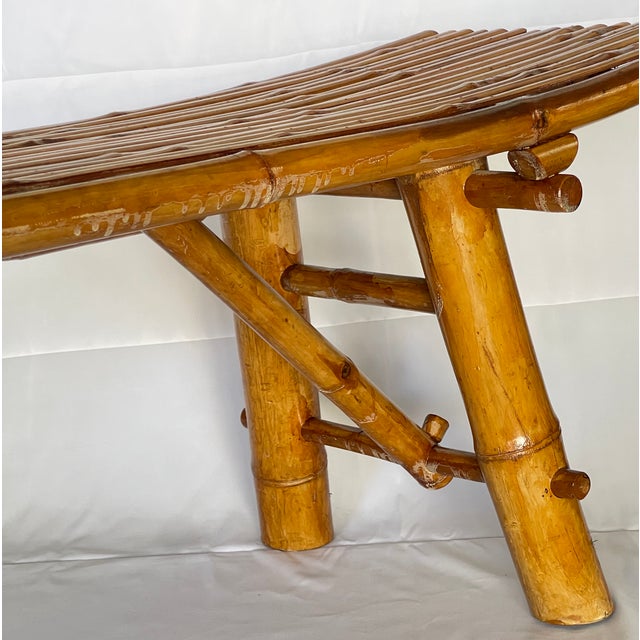 Oversized 73" Mid-Century Curved Bamboo Sling Bench – Japanese Zen Style For Sale - Image 10 of 16