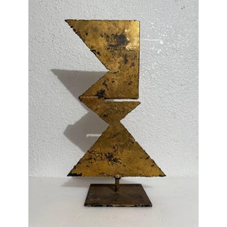 Mexican Art Abstract Brutalist Gilt Steel Geometric Sculpture Mathias Goeritz For Sale