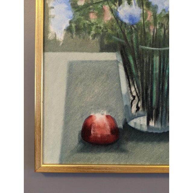 Textile Mid-Century Modern Swedish "Ethereal Still Life" Vintage Still Life Oil Painting, Framed For Sale - Image 7 of 11
