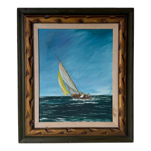 Vintage Sailboat Seascape Oil Painting on Board – Framed