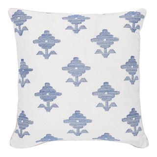 Schumacher Rubia Embroidery 16" Pillow in Blue For Sale