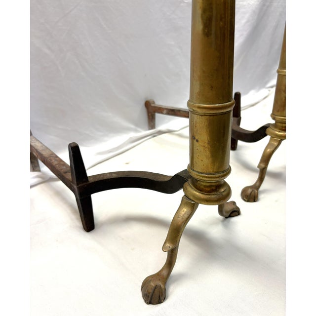 Antique Bradley & Hubbard Federal Style Brass Ball & Claw Foot Andirons - A Pair For Sale - Image 9 of 18