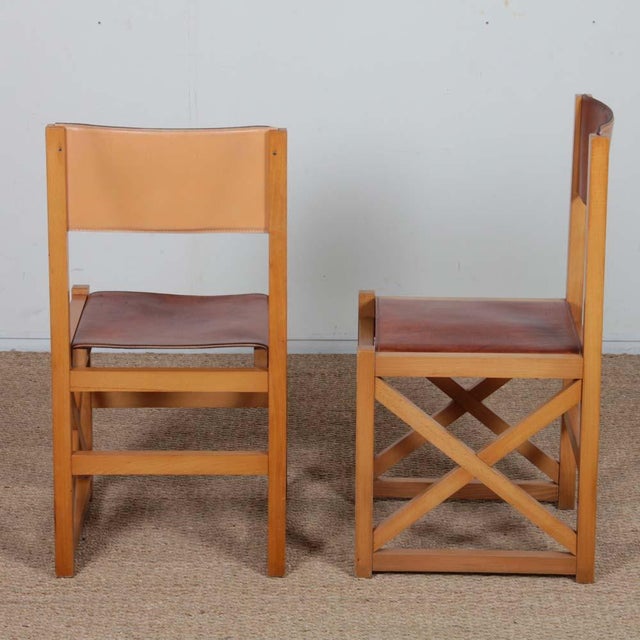 Vintage Chairs in Wood and Leather, 1980s, Set of 4 For Sale - Image 6 of 7