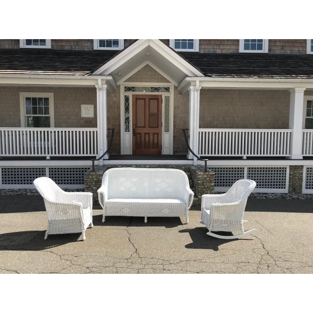 This is a classic antique Heywood Wakefield Wicker set from the 1920s in fresh white paint. Additional pieces from this...