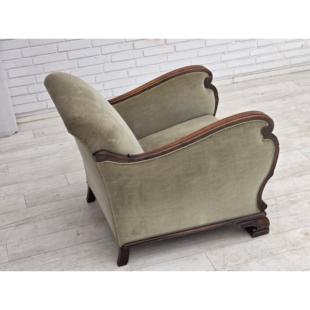 Danish Lounge Chair in Velour and Carved Oak, 1950s For Sale - Image 12 of 18