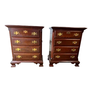 Colonial Furniture Co Pair Chippendale Style Solid Cherry Small Chests or Nightstands Four Drawers.