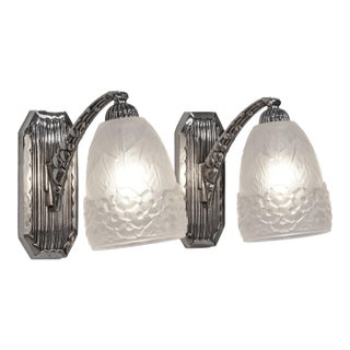 1930s French Art Deco Wall Sconces by Hettier & Vincent France - A Pair For Sale