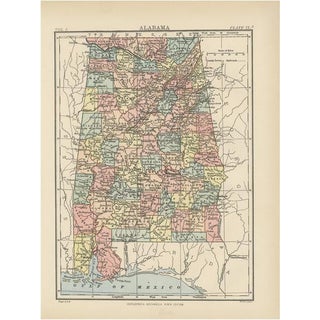 Antique Map of Alabama, 1875 For Sale