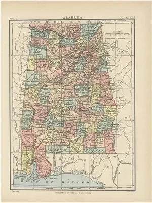 Antique Map of Alabama, 1875