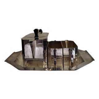 Art Deco Silver-Plated Copper Cube Tea Service from John Round & Son Sheffield, England, 1930s, Set of 3 For Sale