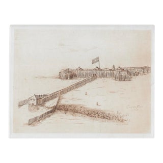 Etching of Fort Casco Falmouth Maine by Annie Pratt For Sale