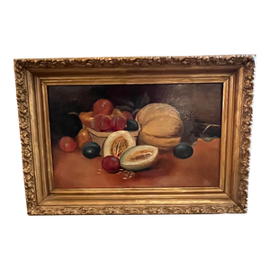 19th Century Fruit Still Life Oil Painting, Framed
