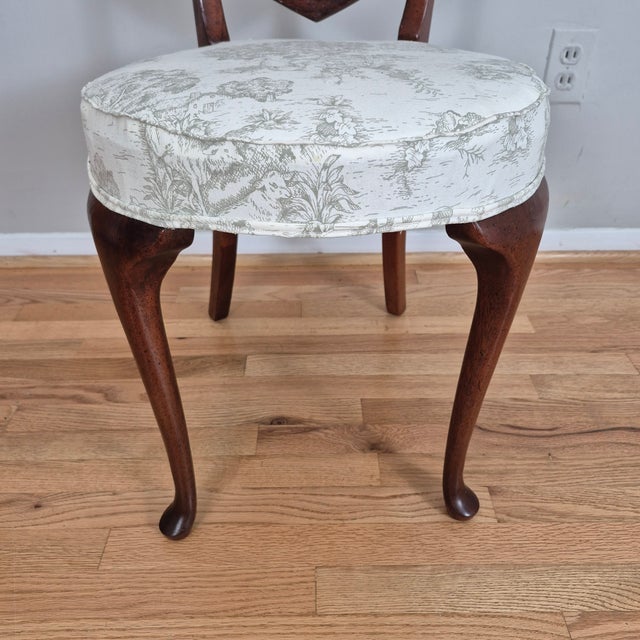 Late 20th Century Late 20th Century Hickory Chair Cane Back Mahogany Vanity Boudoir Chair W/ Toile Upholstery For Sale - Image 5 of 12