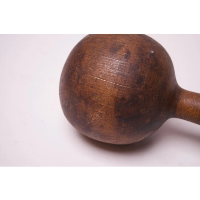 Brown Vintage Primitive Hand-Carved Wooden Dumbell For Sale - Image 8 of 11