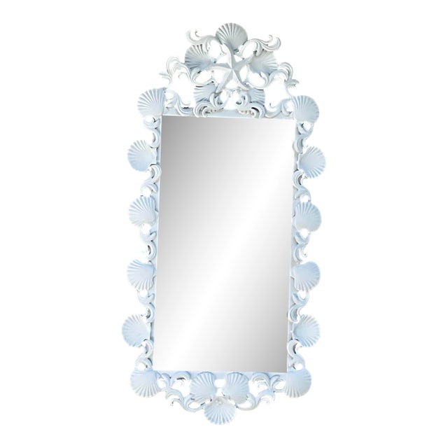 Vintage Coastal Cast Iron Shell & Starfish Wall Mirror For Sale