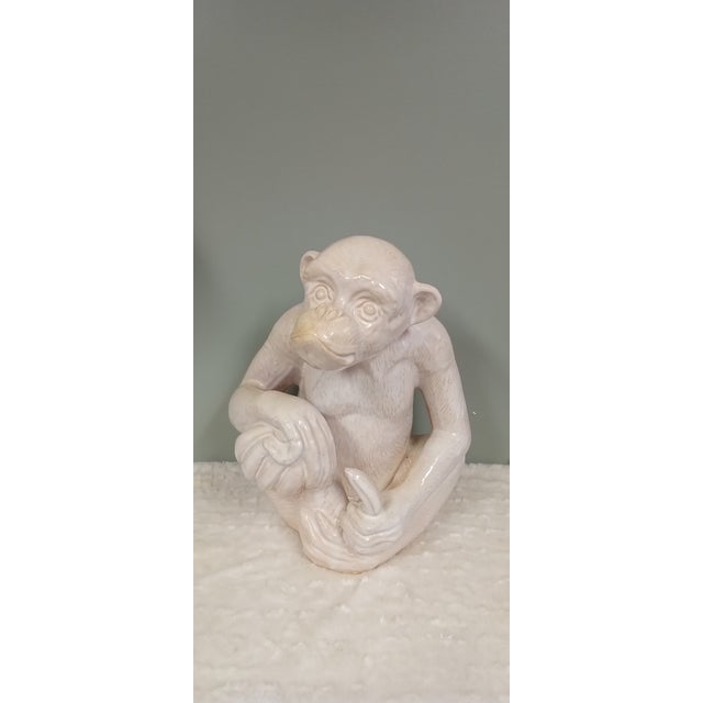 Italian Large Vintage Italian White Glazed Pottery Chimpanzee Statuette For Sale - Image 3 of 9