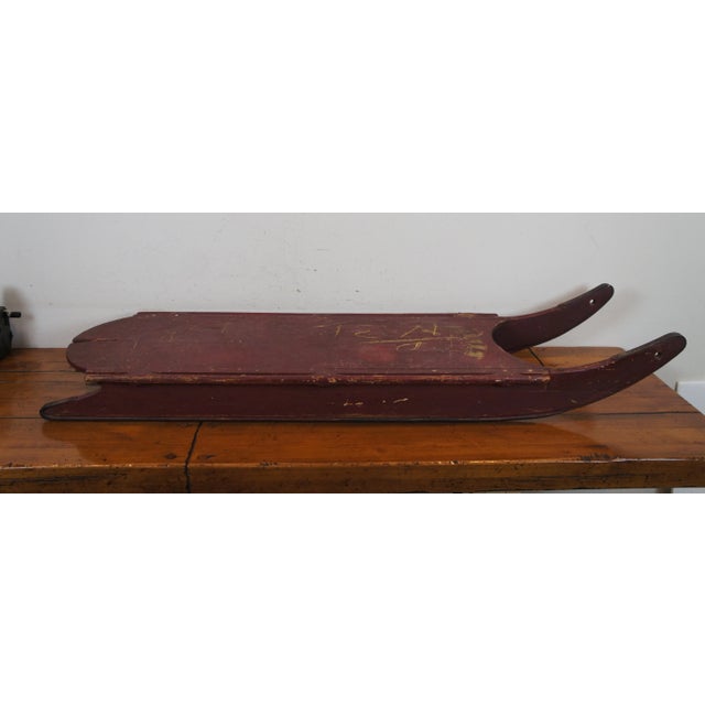 Antique Primitive Folk Art Red Painted Wood & Iron Childrens Sled Sleigh For Sale - Image 6 of 13