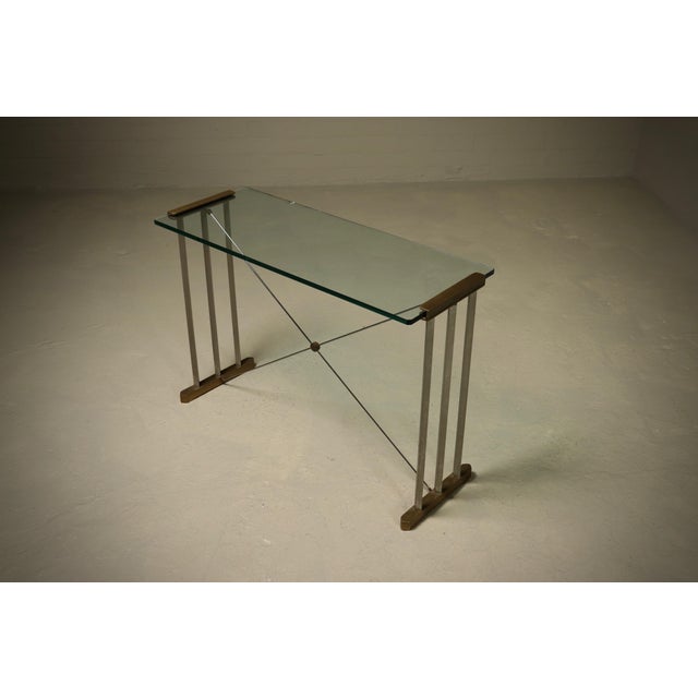 Peter Ghyczy Console Table with Brass Details and Glass Top by Peter Ghyczy, 1970s For Sale - Image 4 of 15