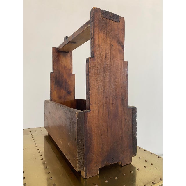 Brown Folk Art Primitive Tool Caddy Display Box For Sale - Image 8 of 17