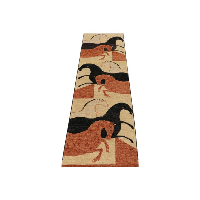 2010s 2010s Rug & Kilim’s Style Runner in Beige With Pink and Black Horse Pictorials For Sale - Image 5 of 8