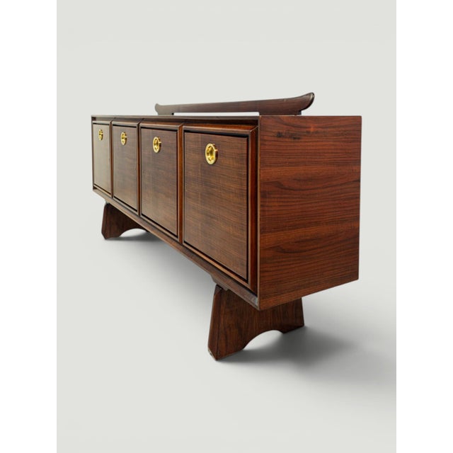 Mid-Century Modern Italian Walnut Sideboard with Brass Medallions by Paolo Buffa, 1950s For Sale - Image 9 of 18