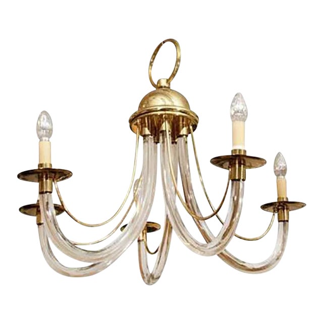 Modern Charles Hollis Jones Lucite and Brass Chandelier For Sale