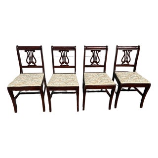 Antique Harp Lyre Back Wooden Dining Chairs- Set of 4 For Sale