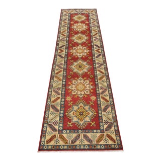 Kazak Runner 2’10” X 9’9” Red Wool Tribal Hand-Knotted Oriental Rug For Sale