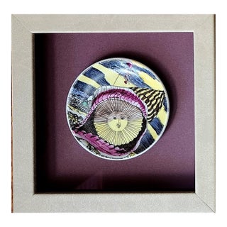 Piero Fornasetti “12 Mesi, 12 Soli” Porcelain Coaster, August, Sun in a Seashell, Framed For Sale