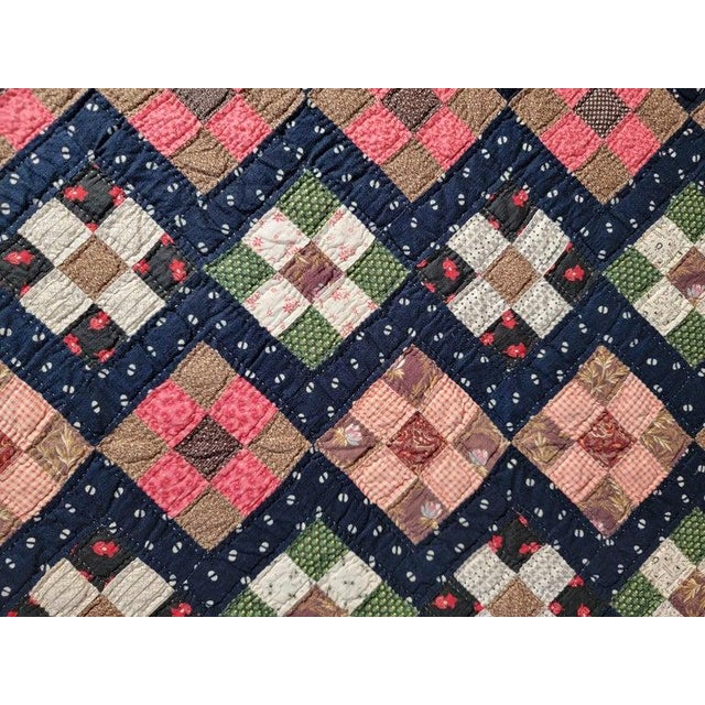 19th Century 19th C Postage Stamp Crib Quilt- Mounted For Sale - Image 5 of 8