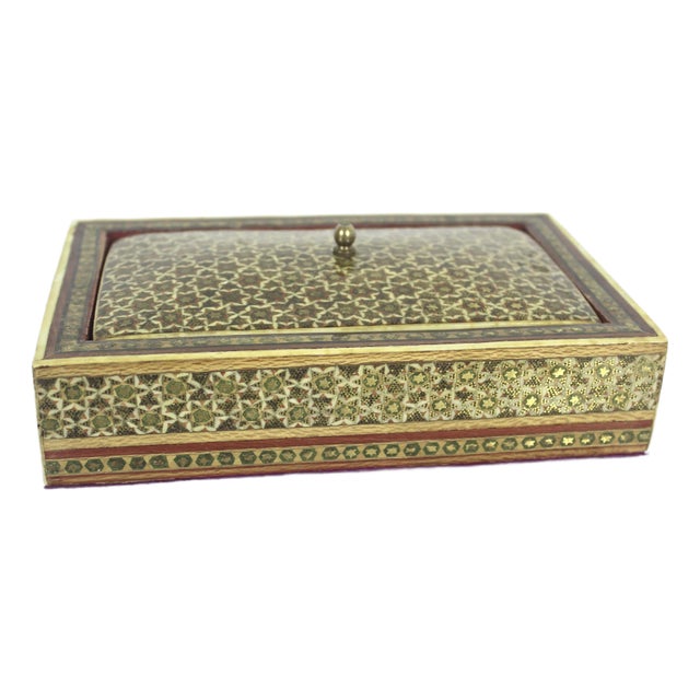 Antique Persian Khatam Micro Marquetry Inlaid Box With Bone, Wood and Brass Inlay For Sale