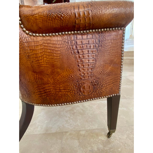 2000 - 2009 Dessin Fournir Crocodile Embossed Leather Wingback Statement Chair For Sale - Image 5 of 11