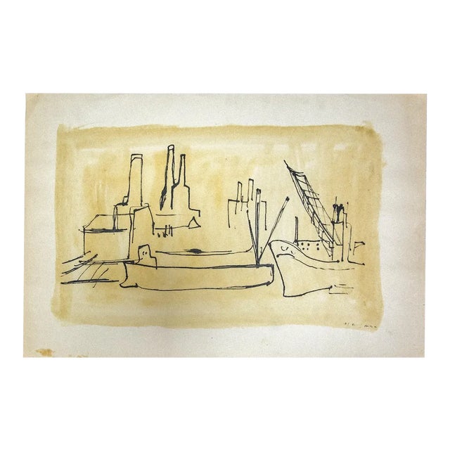 Herta Hausmann, The Port, Drawing in Pen, 1930s For Sale