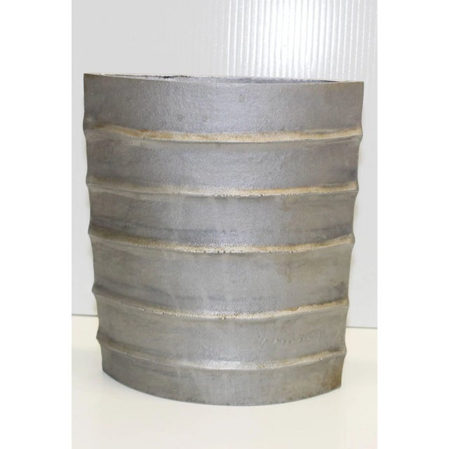 Signed Modernist Aluminum Vase For Sale - Image 4 of 11