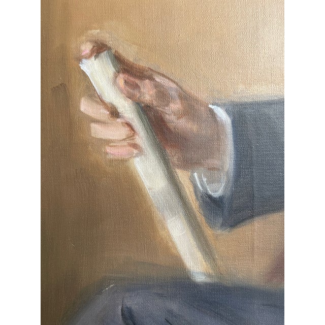 1920s Internationally Renowned Artist Marie Goth’s 1923 Monumental Oil Portrait of Hoosier Businessman Arthur S. Overbay For Sale - Image 5 of 11